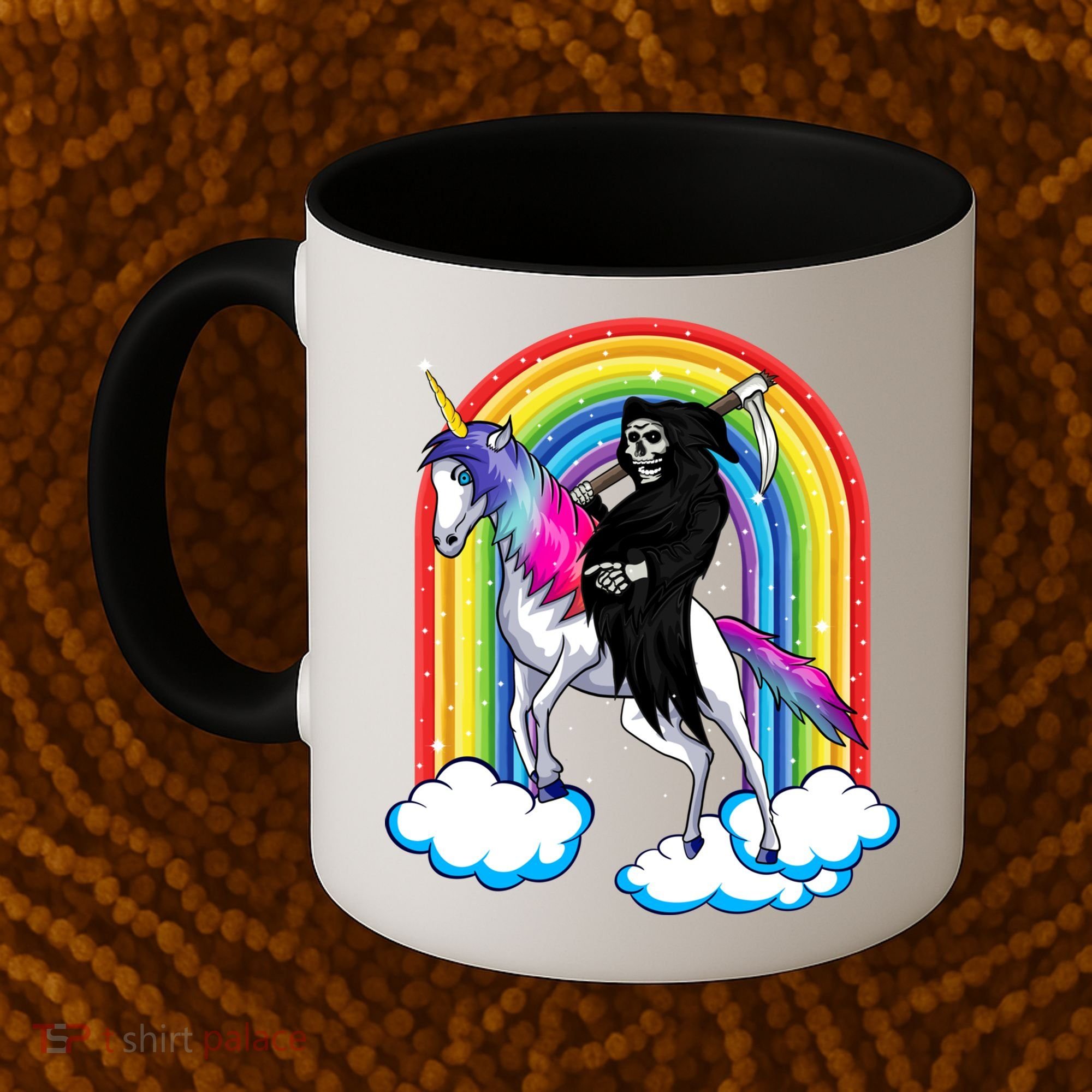 Grim Reaper Skull Riding An Unicorn Death Unicorn Halloween Gift Coffee Mug