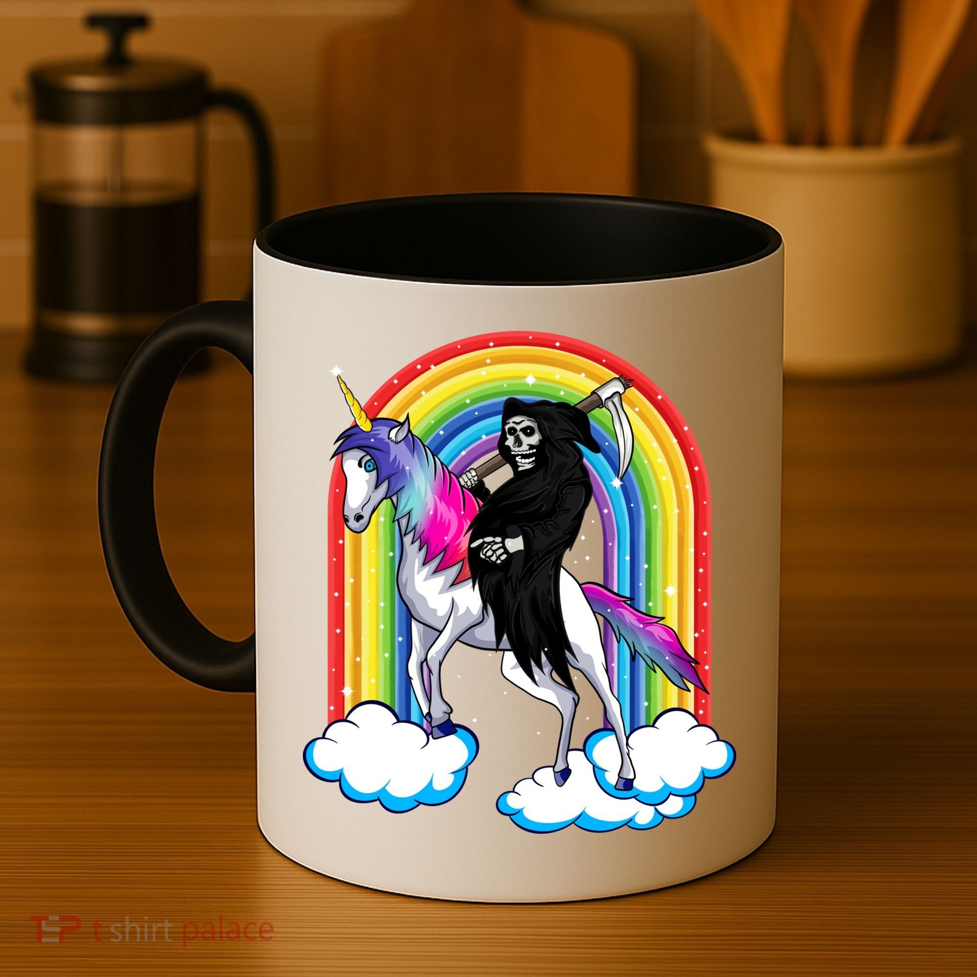 Grim Reaper Skull Riding An Unicorn Death Unicorn Halloween Gift Coffee Mug