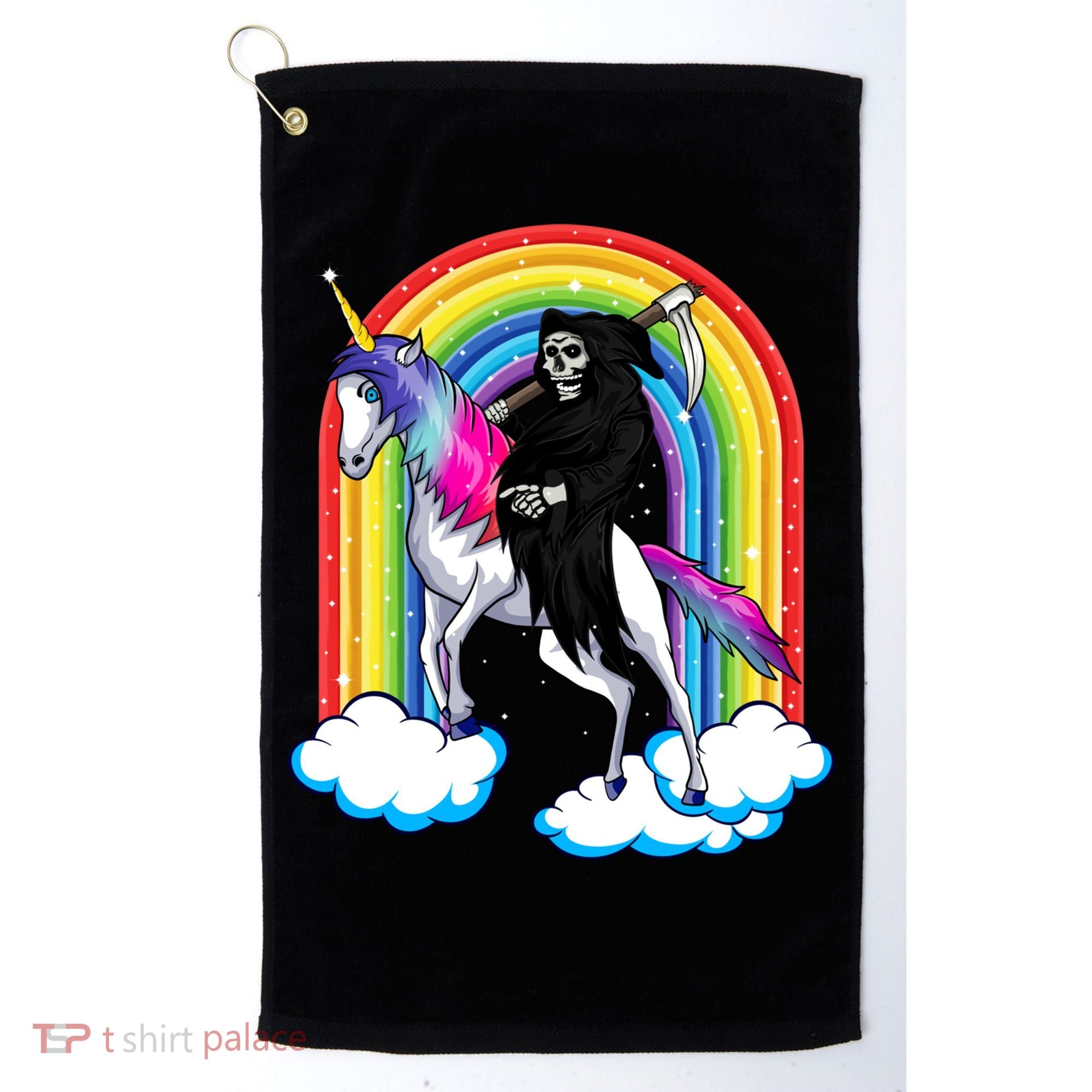 Grim Reaper Skull Riding An Unicorn Death Unicorn Halloween Gift Golf Towel