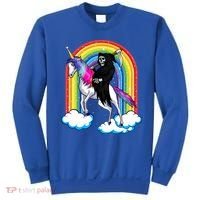 Grim Reaper Skull Riding An Unicorn Death Unicorn Halloween Gift Sweatshirt thumb 0