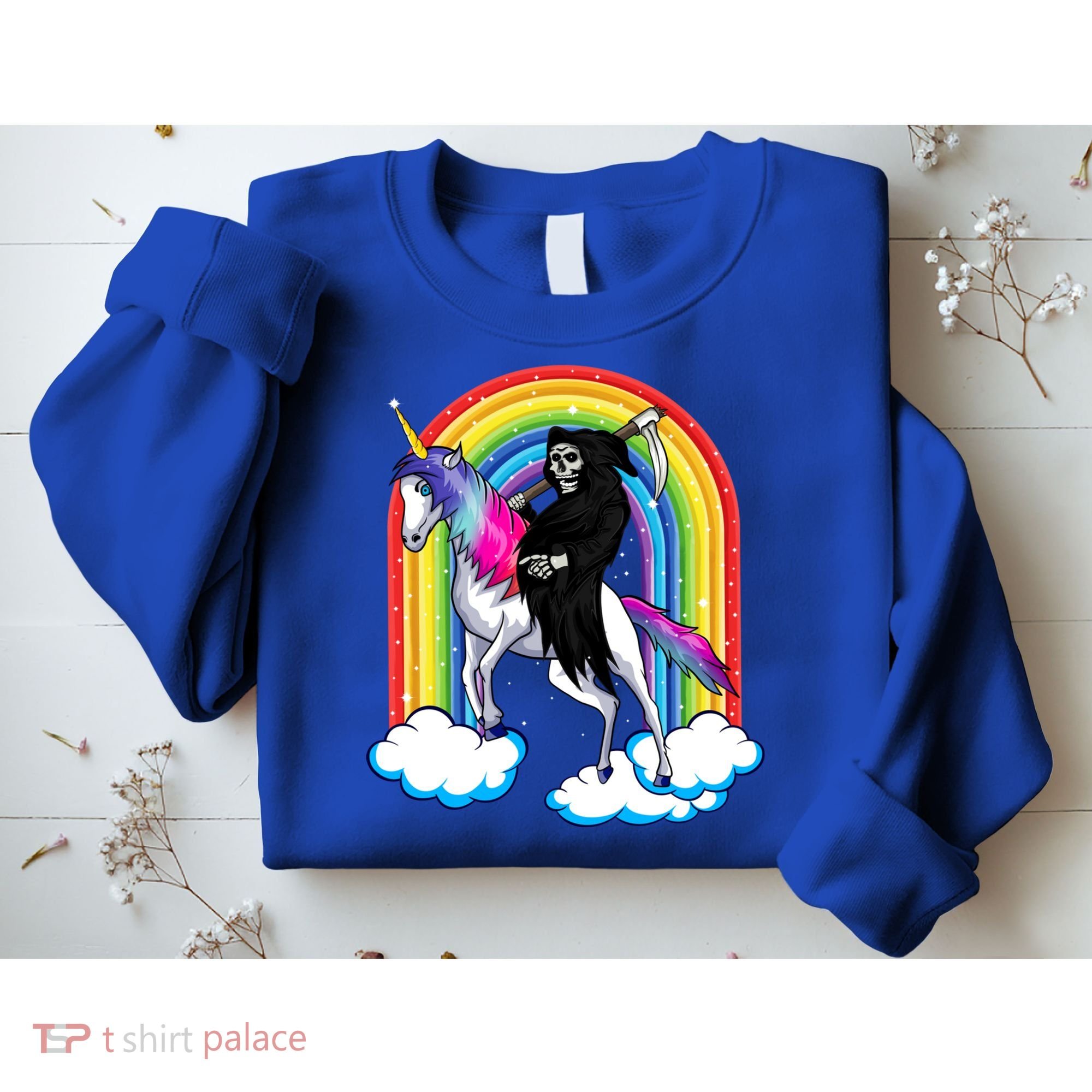 Grim Reaper Skull Riding An Unicorn Death Unicorn Halloween Gift Sweatshirt