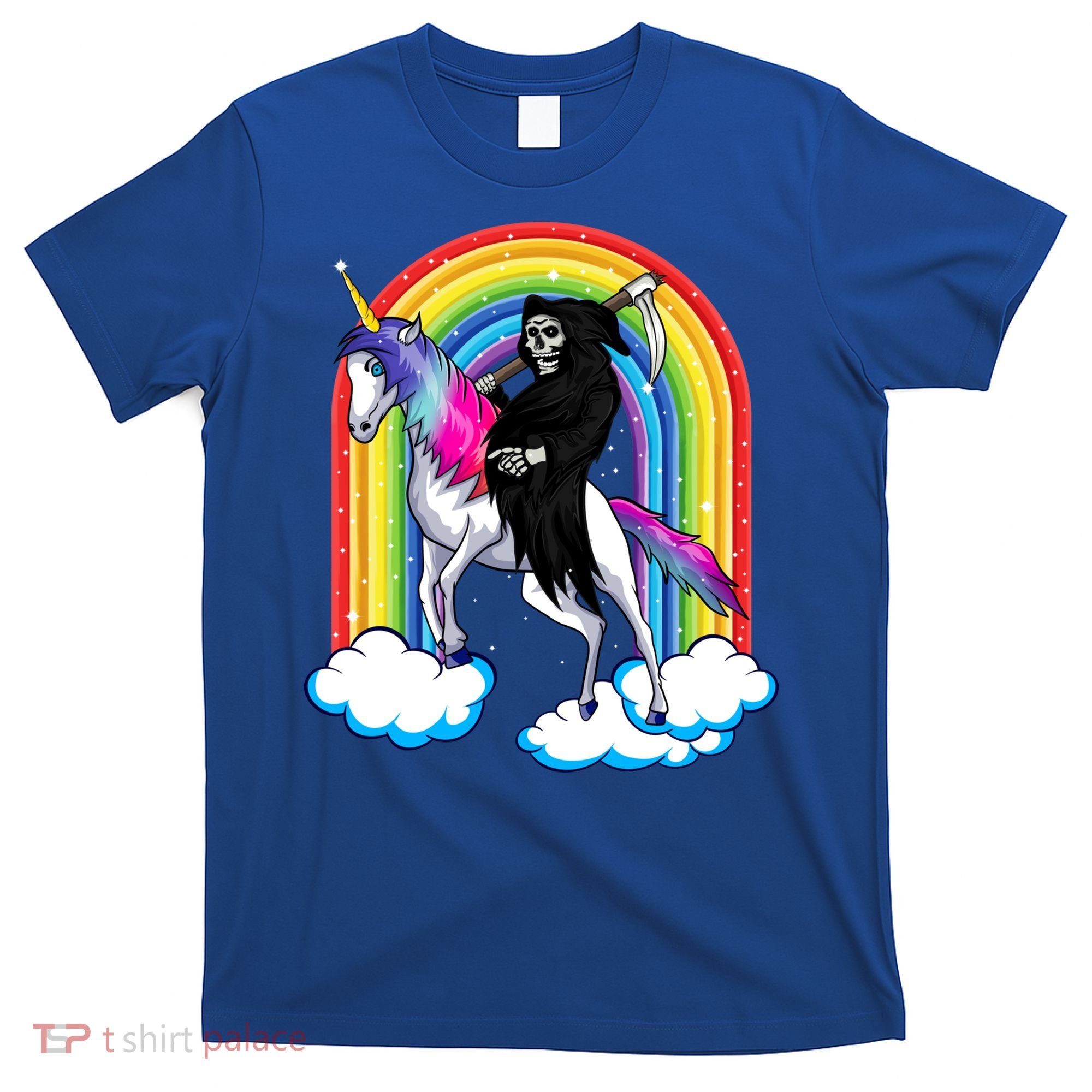 Grim Reaper Skull Riding An Unicorn Death Unicorn Halloween Gift T-Shirt