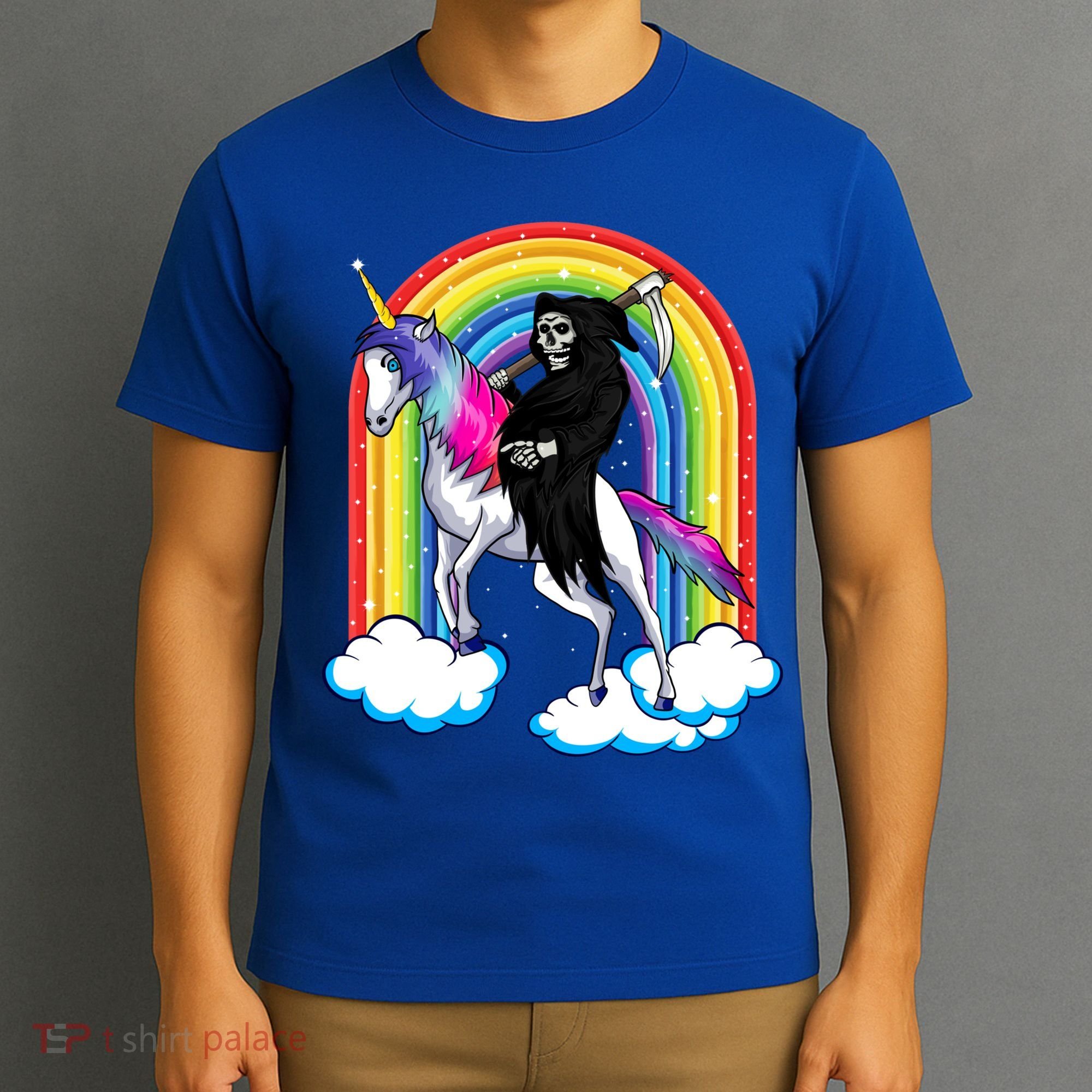 Grim Reaper Skull Riding An Unicorn Death Unicorn Halloween Gift T-Shirt
