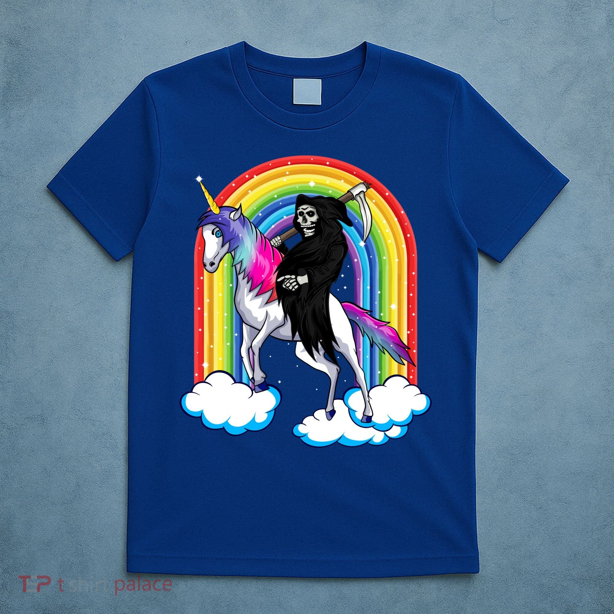 Grim Reaper Skull Riding An Unicorn Death Unicorn Halloween Gift T-Shirt
