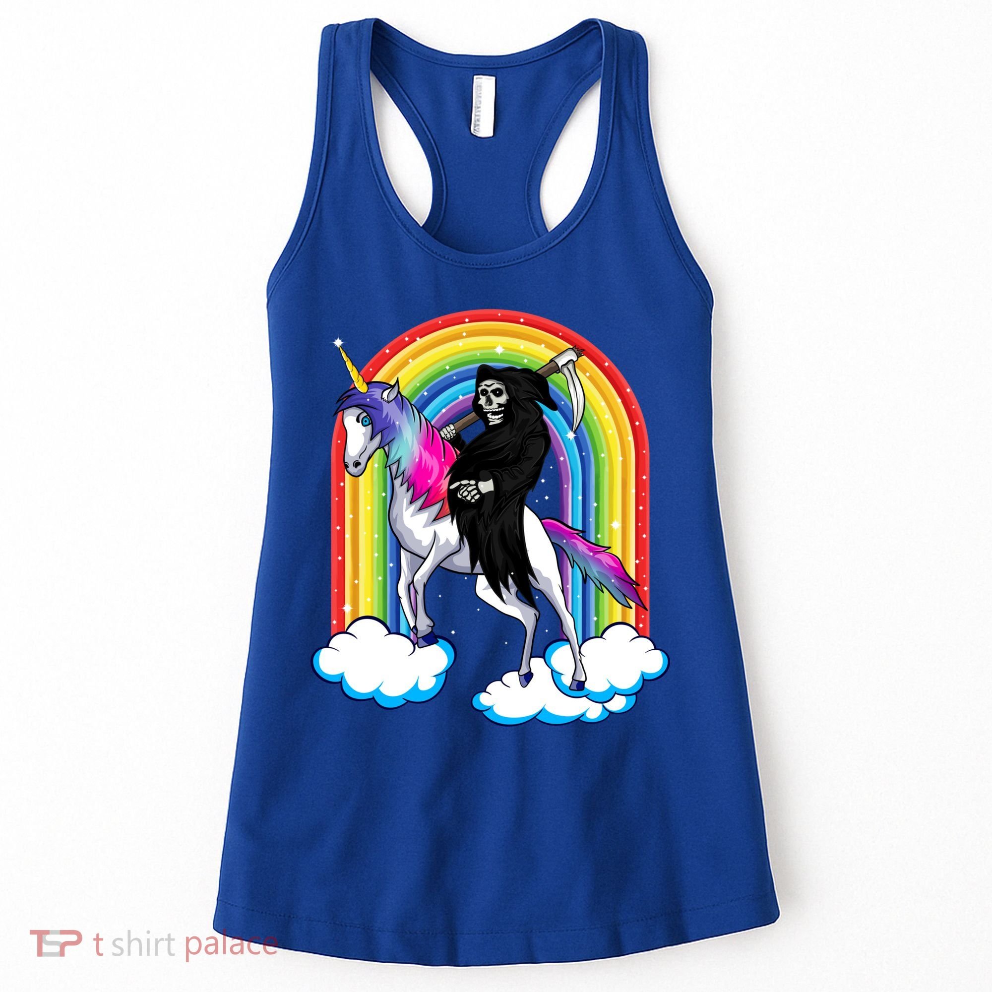 Grim Reaper Skull Riding An Unicorn Death Unicorn Halloween Gift Women's Tank Top