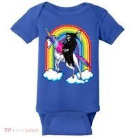 Grim Reaper Skull Riding An Unicorn Death Unicorn Halloween Gift Baby Bodysuit thumb 0