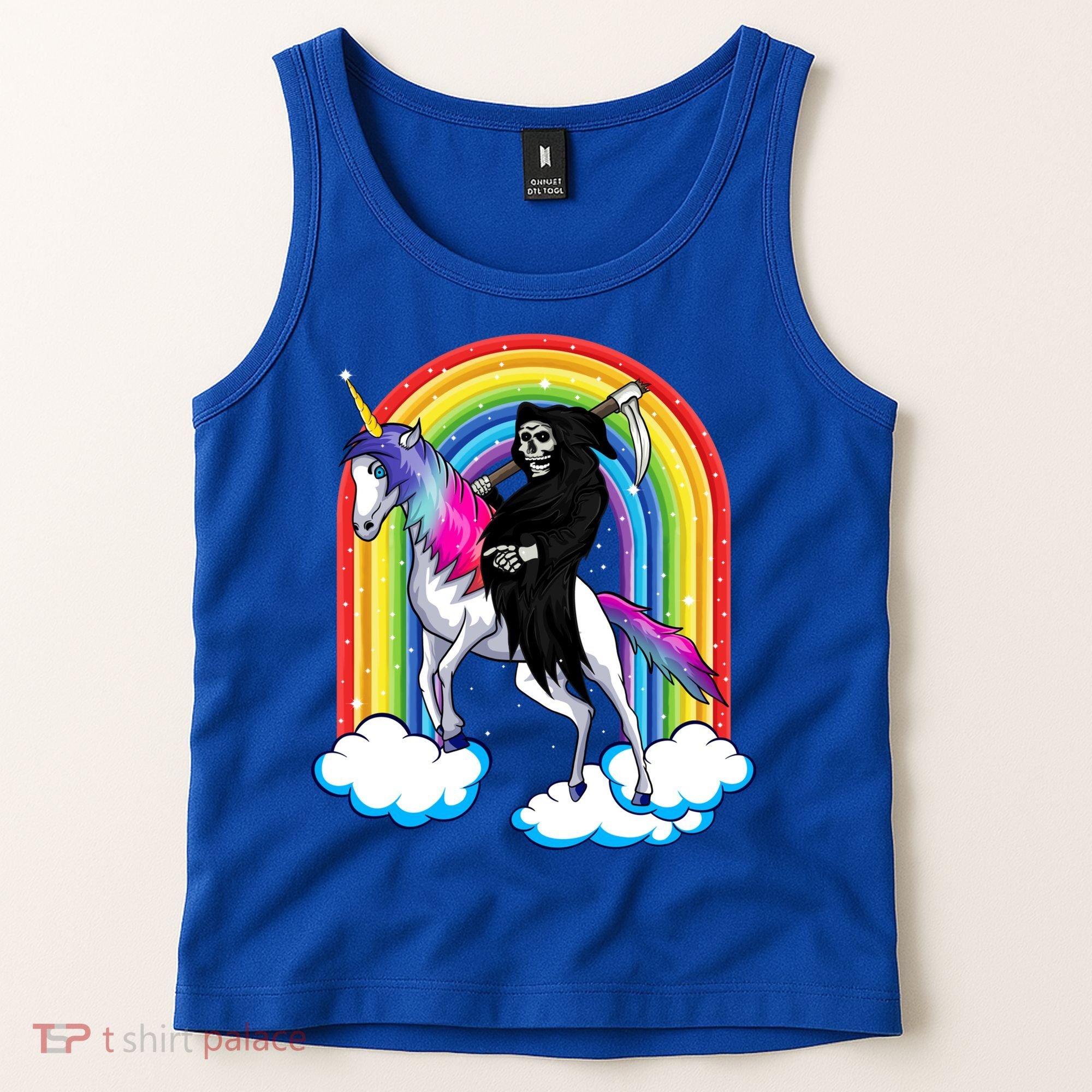 Grim Reaper Skull Riding An Unicorn Death Unicorn Halloween Gift Tank Top