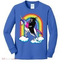 Grim Reaper Skull Riding An Unicorn Death Unicorn Halloween Gift Kids Long Sleeve Shirt thumb 0