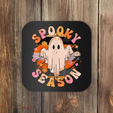 Groovy Retro Spooky Season Retro Ghost Halloween Coaster
