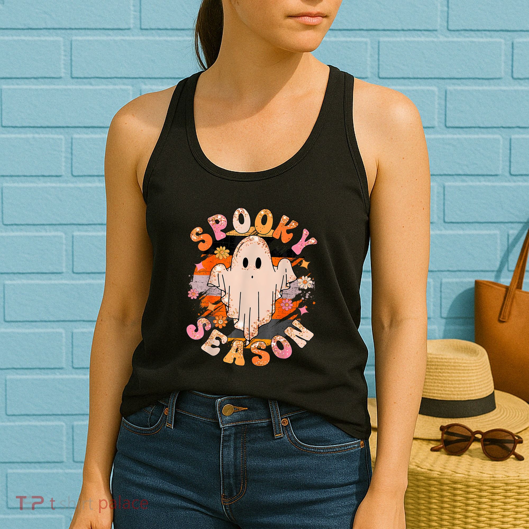 Groovy Retro Spooky Season Retro Ghost Halloween Women's Tank Top