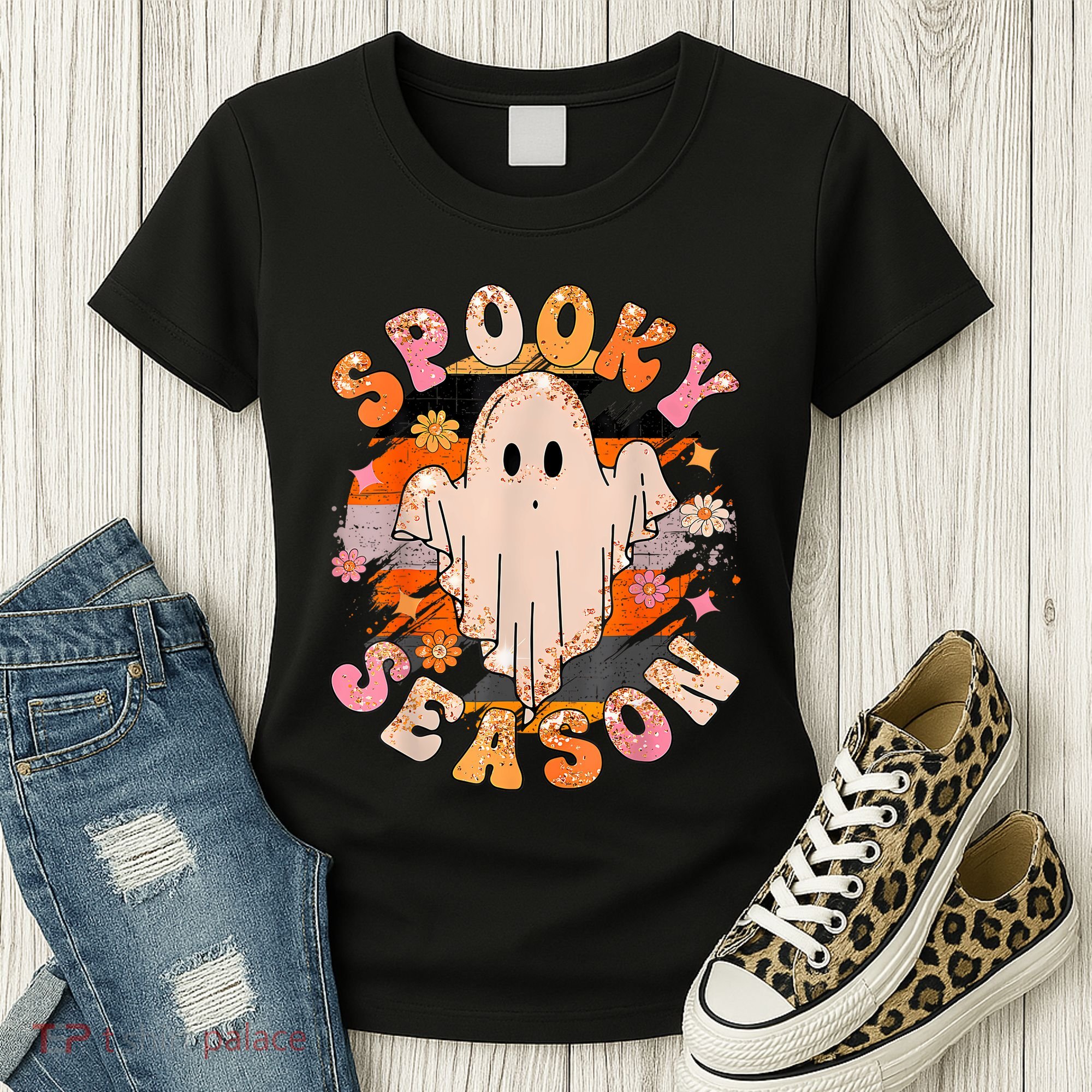 Groovy Retro Spooky Season Retro Ghost Halloween Women's T-Shirt