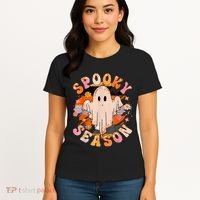 Groovy Retro Spooky Season Retro Ghost Halloween Women's T-Shirt thumb 4
