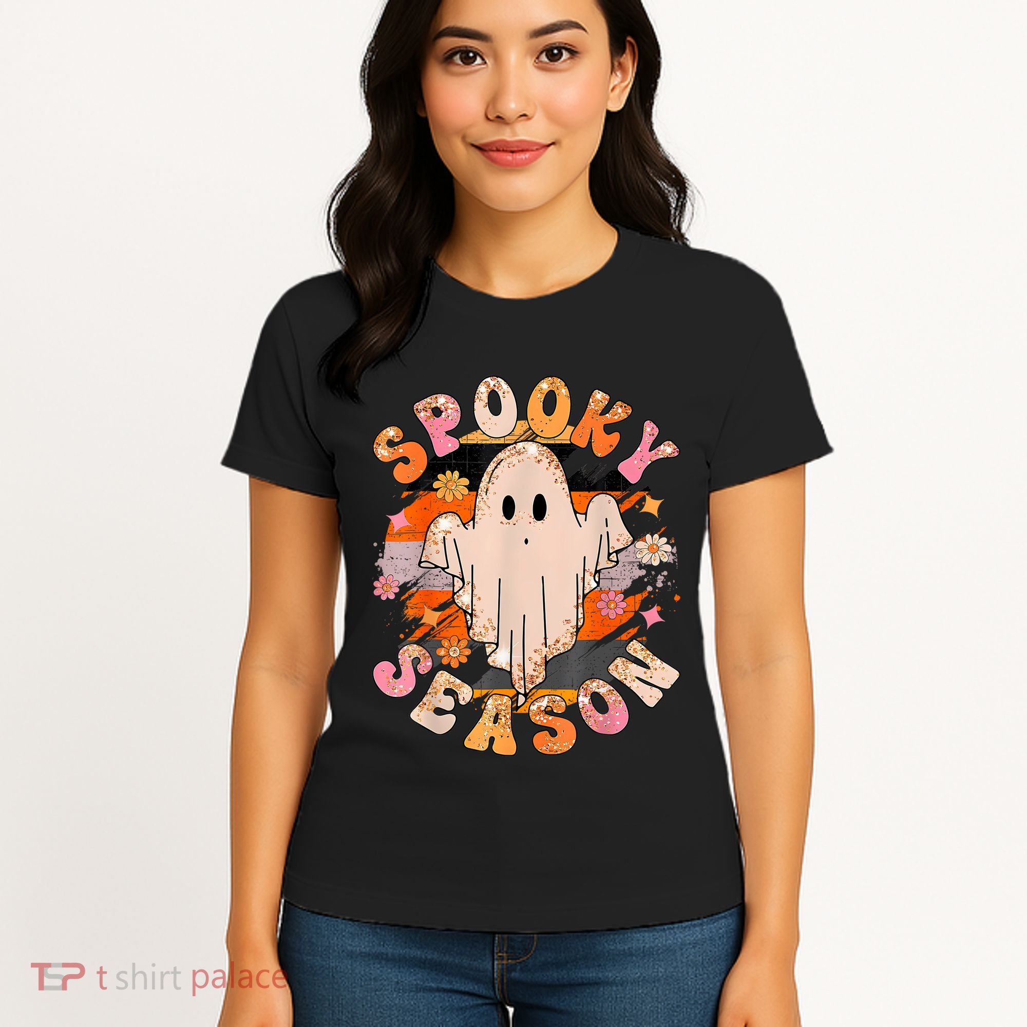 Groovy Retro Spooky Season Retro Ghost Halloween Women's T-Shirt