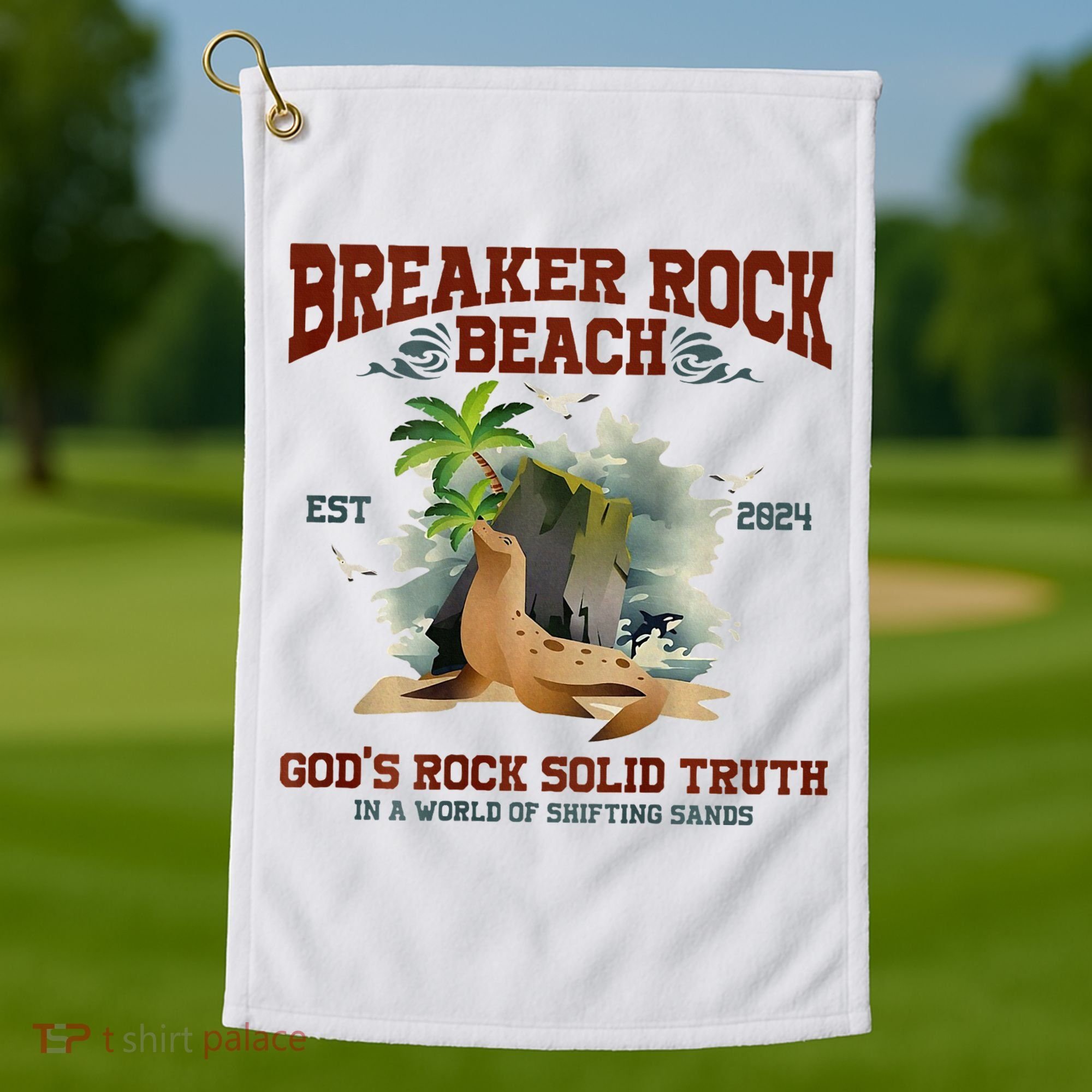 GodS Rock Solid Retro Breaker Rock Beach Vbs 2024 Golf Towel