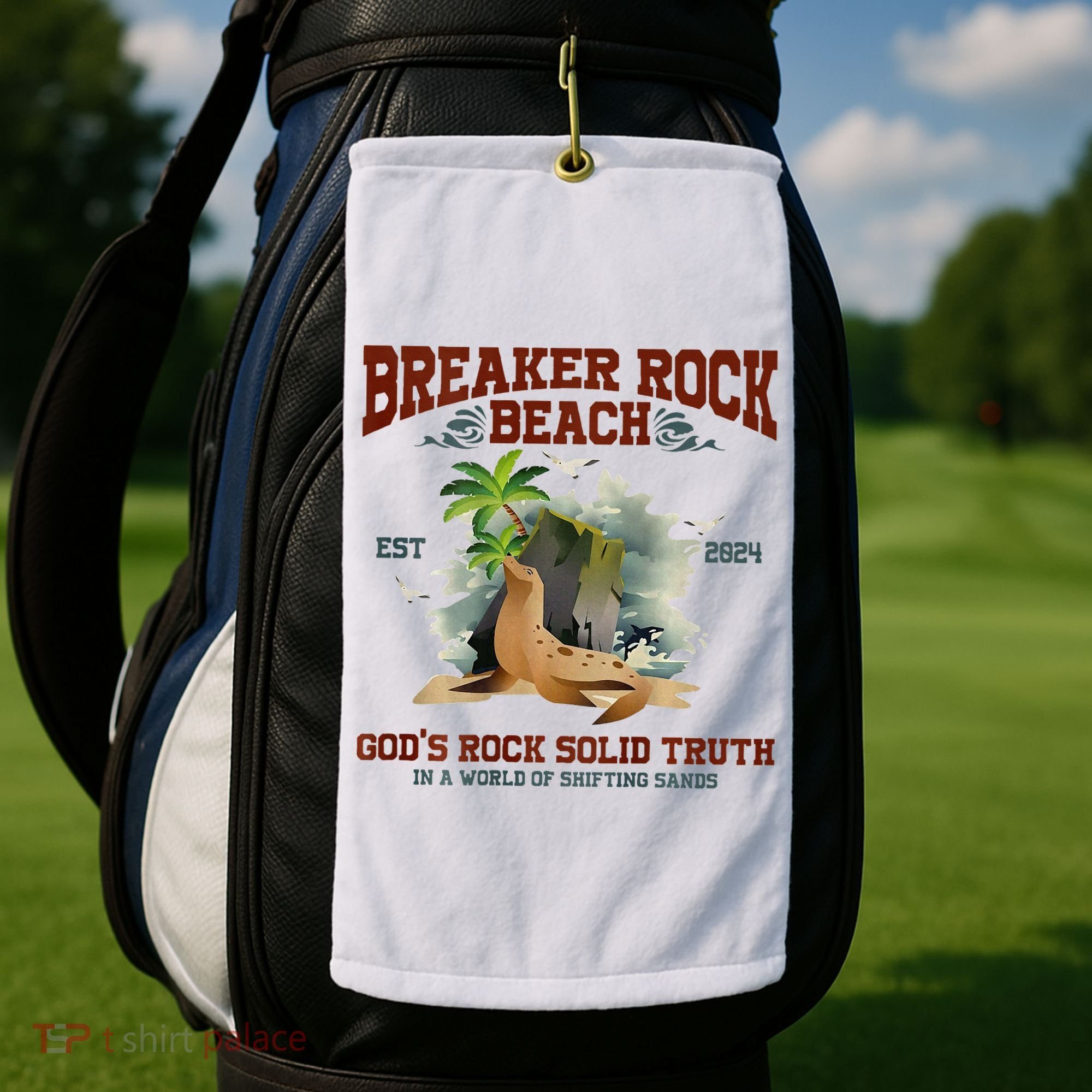 GodS Rock Solid Retro Breaker Rock Beach Vbs 2024 Golf Towel
