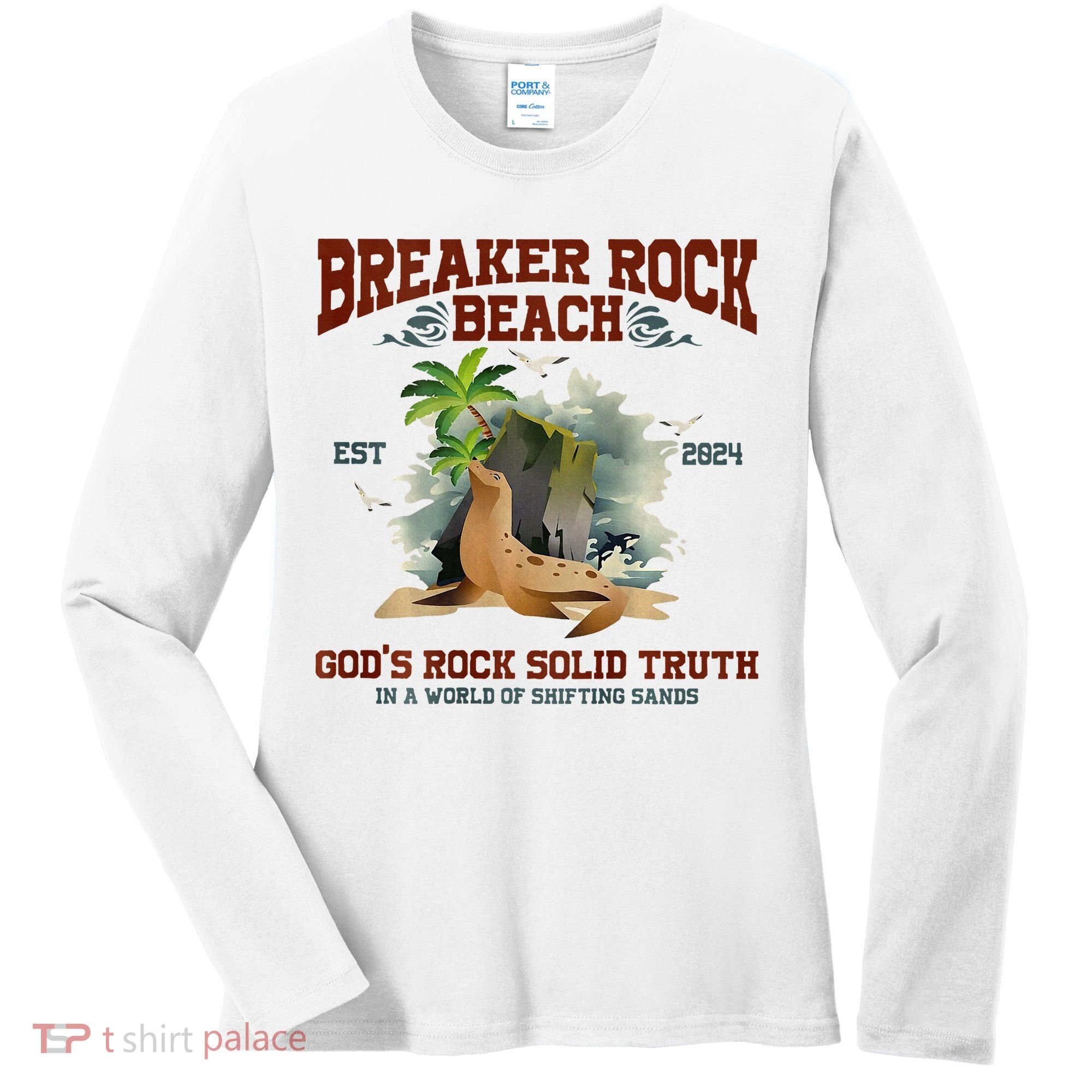 GodS Rock Solid Retro Breaker Rock Beach Vbs 2024 Women's Long Sleeve Shirt