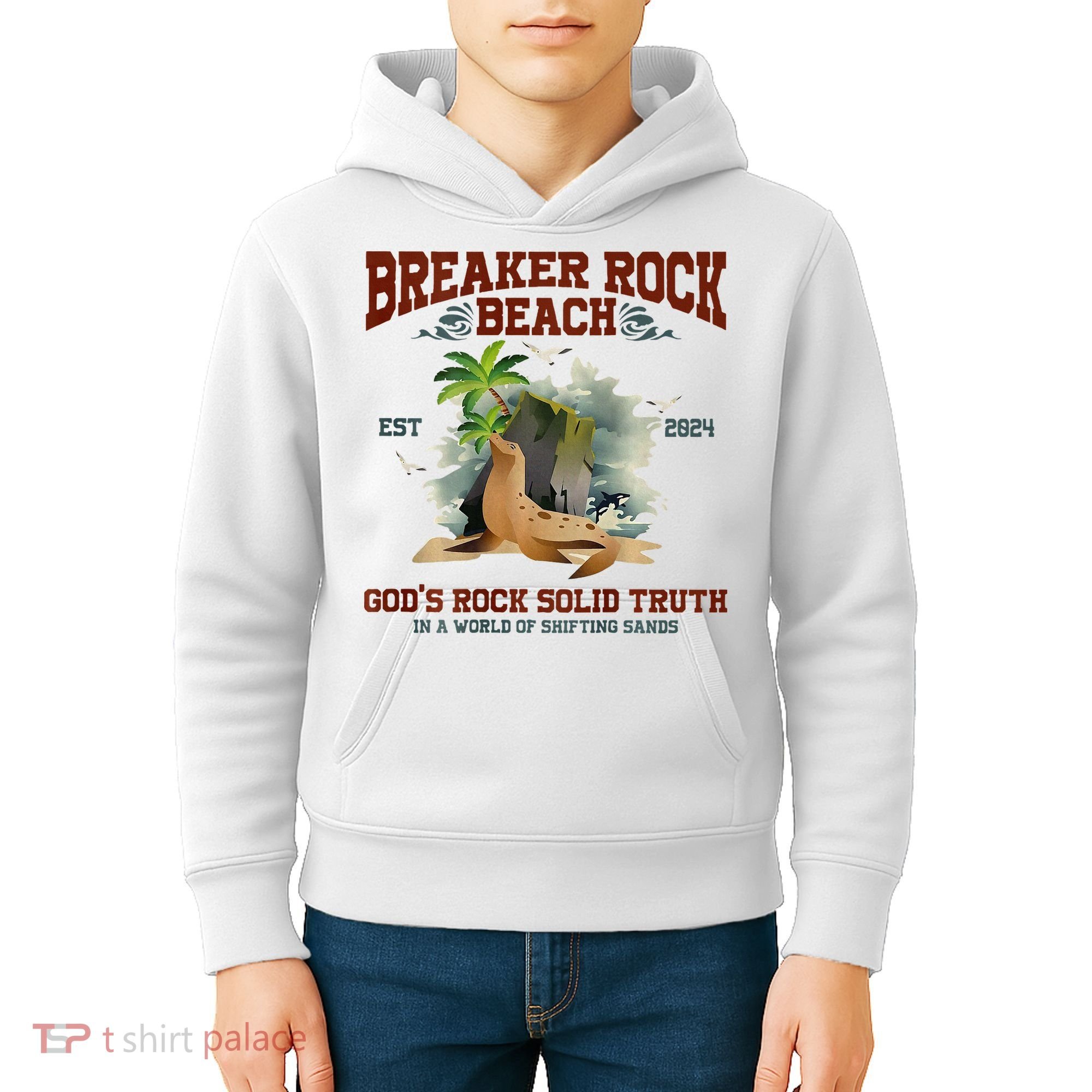 GodS Rock Solid Retro Breaker Rock Beach Vbs 2024 Kids Hoodie