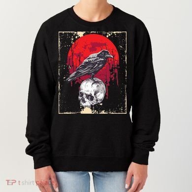 Gothic Raven Skull Red Moon Black Crow Women's Sweatshirt