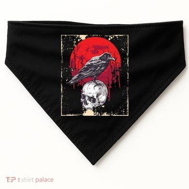Gothic Raven Skull Red Moon Black Crow USA-Made Doggie Bandana