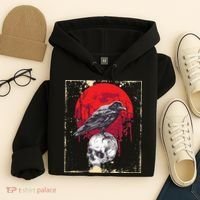 Gothic Raven Skull Red Moon Black Crow Hoodie thumb 4