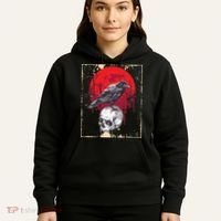 Gothic Raven Skull Red Moon Black Crow Hoodie thumb 5