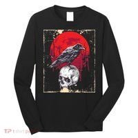 Gothic Raven Skull Red Moon Black Crow Long Sleeve Shirt thumb 0