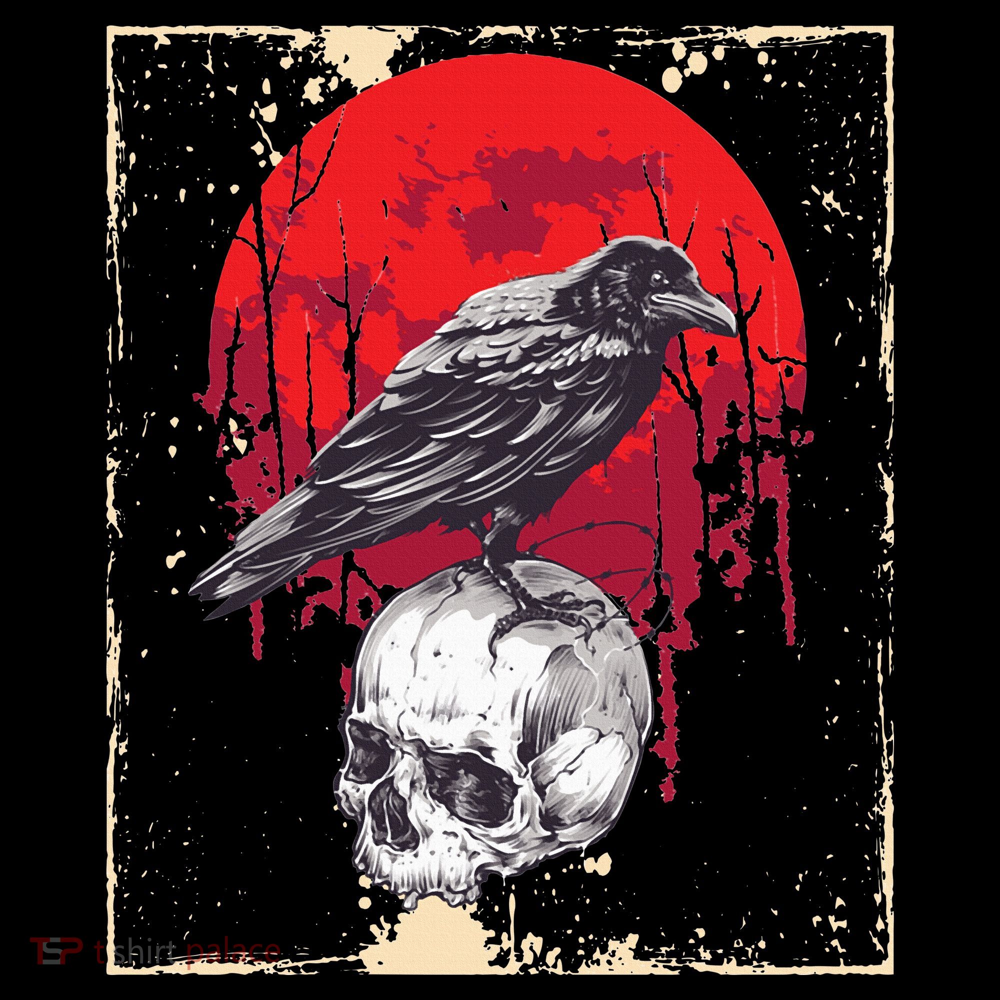 Gothic Raven Skull Red Moon Black Crow Apron