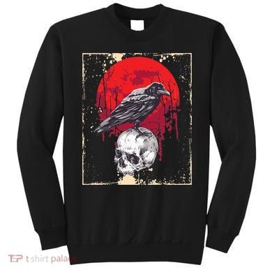 Gothic Raven Skull Red Moon Black Crow Sweatshirt