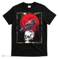 Gothic Raven Skull Red Moon Black Crow T-Shirt thumb 0