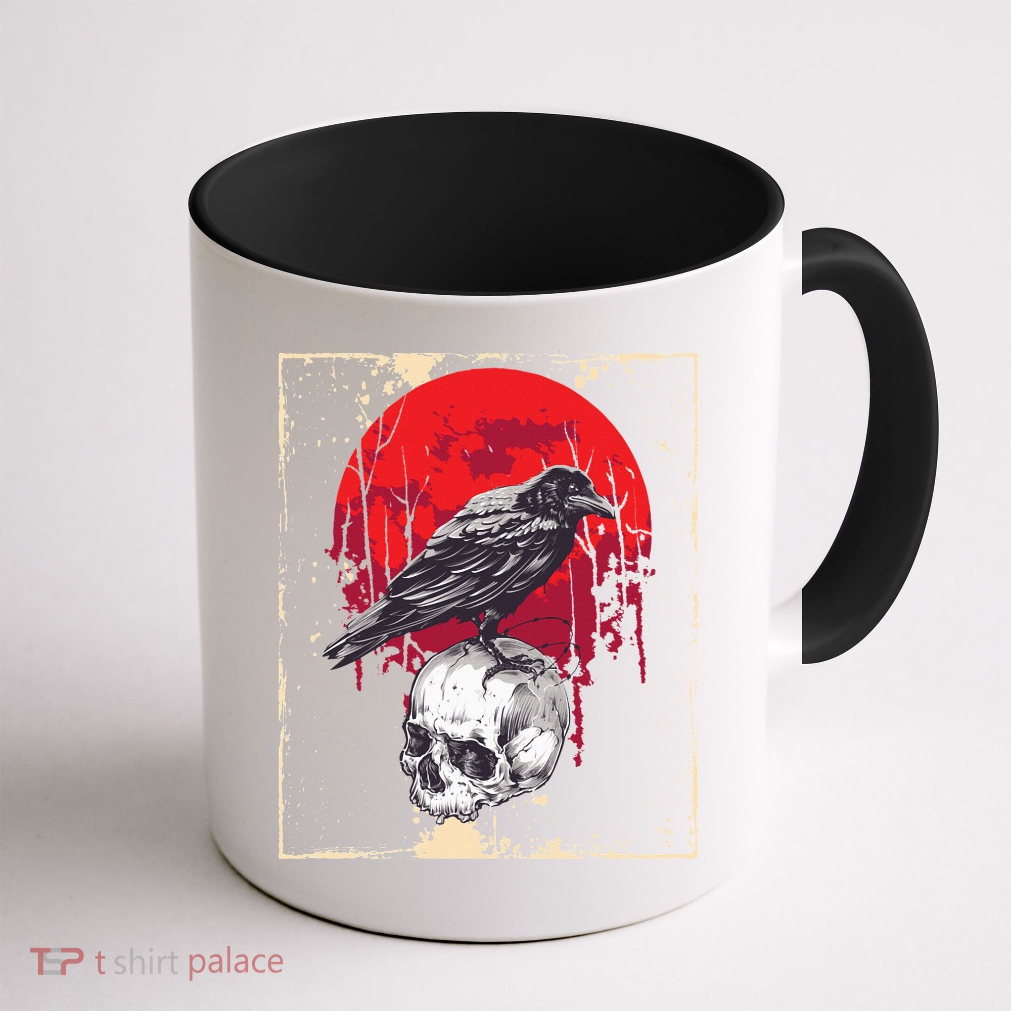 Gothic Raven Skull Red Moon Black Crow Coffee Mug