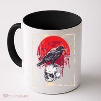 Gothic Raven Skull Red Moon Black Crow Coffee Mug thumb 0