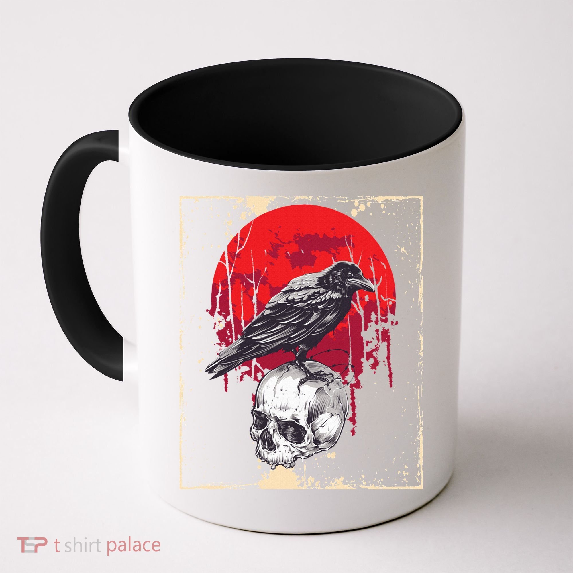 Gothic Raven Skull Red Moon Black Crow Coffee Mug