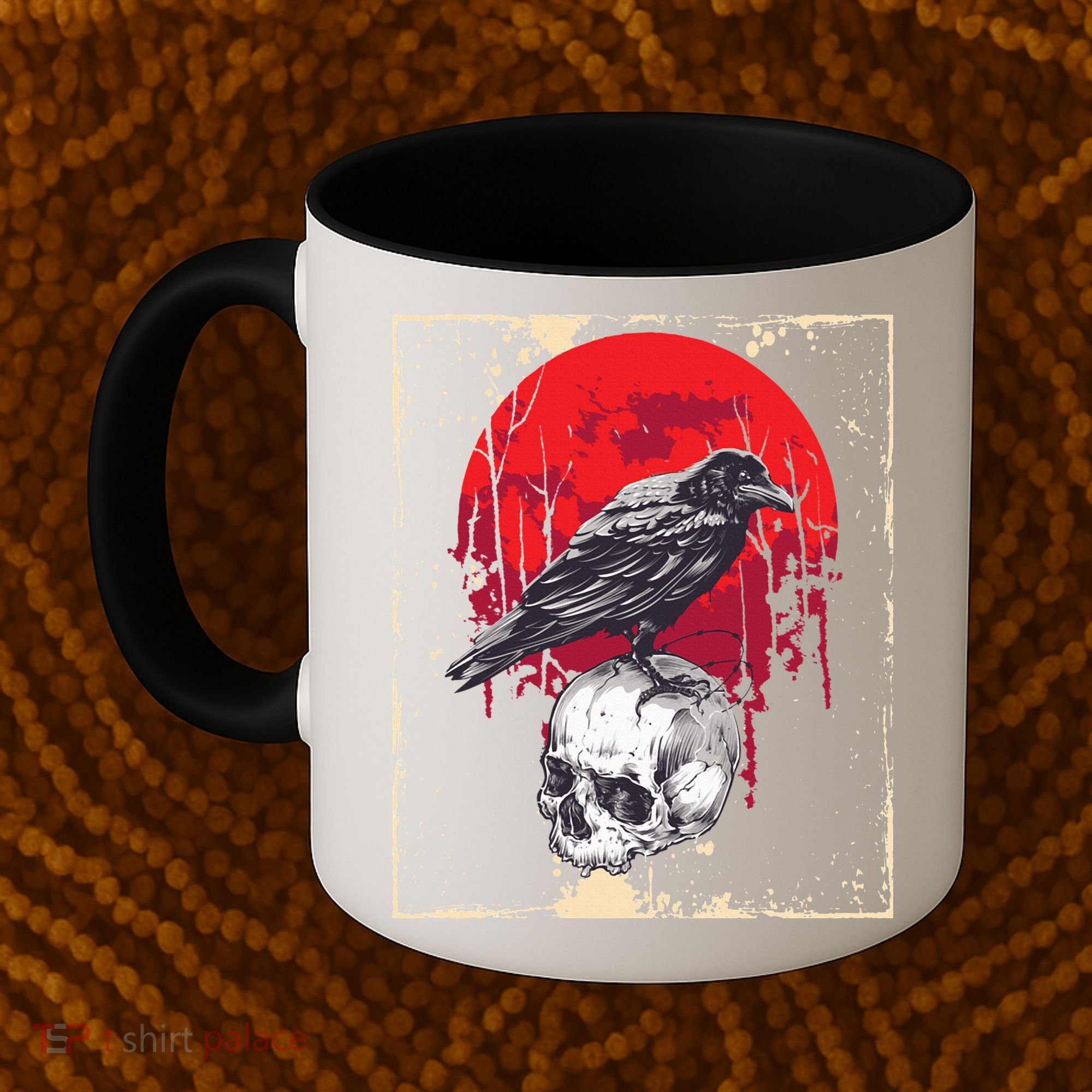 Gothic Raven Skull Red Moon Black Crow Coffee Mug