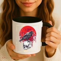 Gothic Raven Skull Red Moon Black Crow Coffee Mug thumb 3