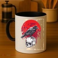 Gothic Raven Skull Red Moon Black Crow Coffee Mug thumb 4