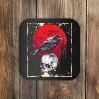 Gothic Raven Skull Red Moon Black Crow Coaster thumb 0