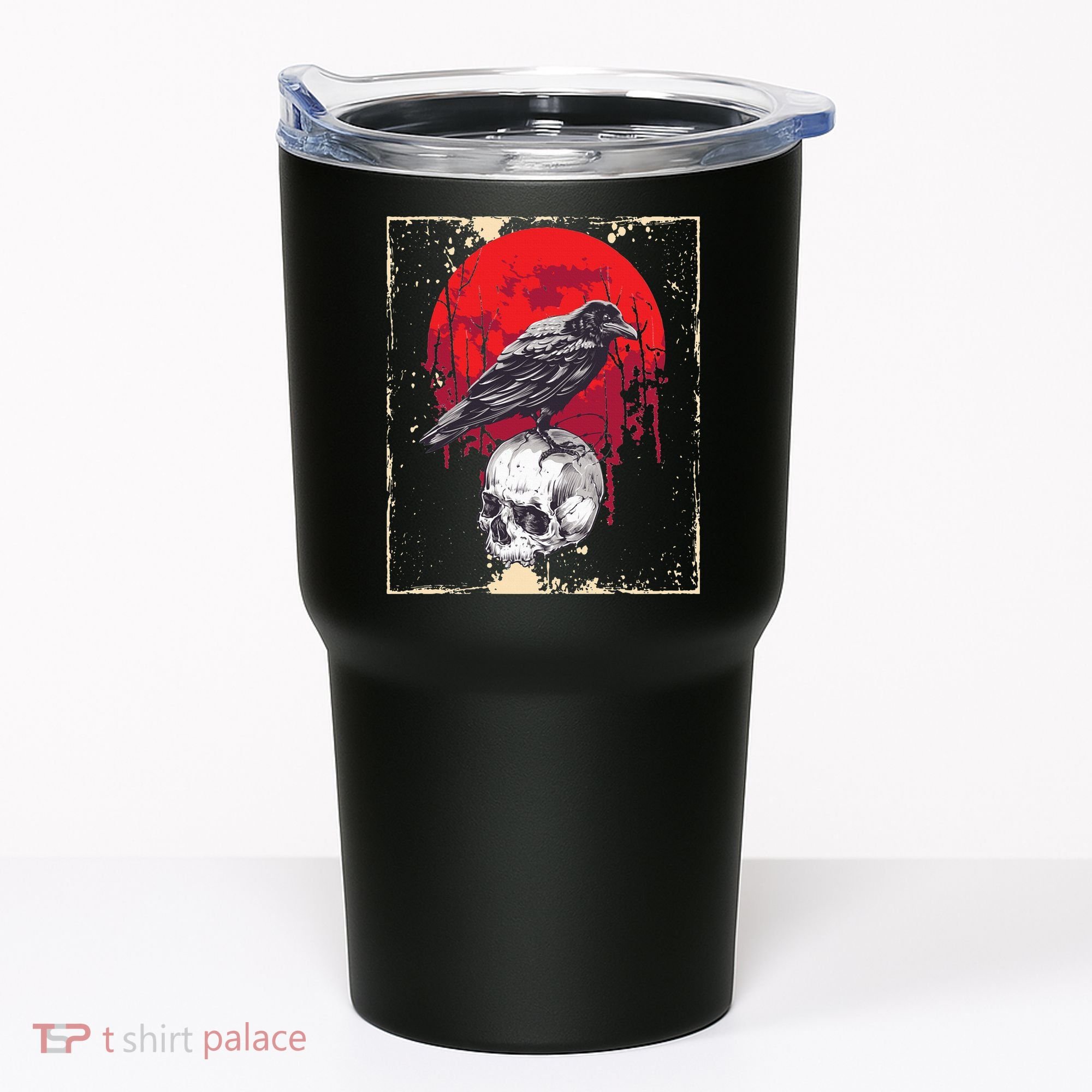 Gothic Raven Skull Red Moon Black Crow Tumbler