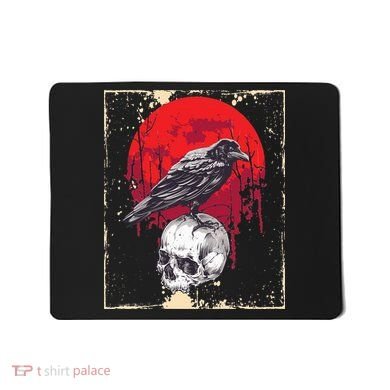 Gothic Raven Skull Red Moon Black Crow Mousepad