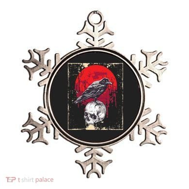 Gothic Raven Skull Red Moon Black Crow Ornament