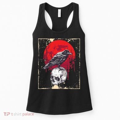 Gothic Raven Skull Red Moon Black Crow Women's Tank Top