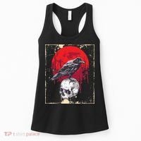 Gothic Raven Skull Red Moon Black Crow Women's Tank Top thumb 0