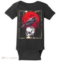 Gothic Raven Skull Red Moon Black Crow Baby Bodysuit thumb 0