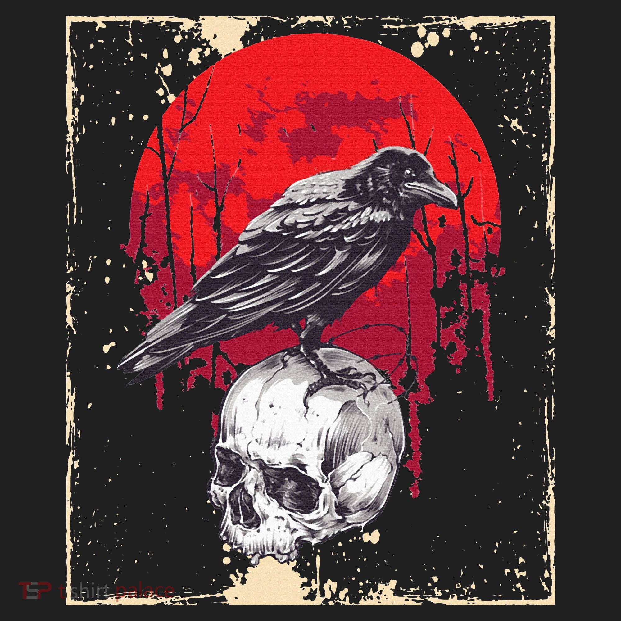 Gothic Raven Skull Red Moon Black Crow Hat