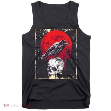 Gothic Raven Skull Red Moon Black Crow Tank Top