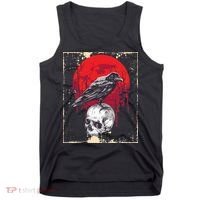 Gothic Raven Skull Red Moon Black Crow Tank Top thumb 0