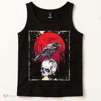 Gothic Raven Skull Red Moon Black Crow Tank Top thumb 2