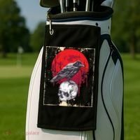 Gothic Raven Skull Red Moon Black Crow Golf Towel thumb 2