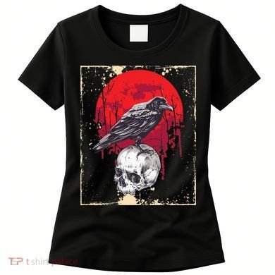 Gothic Raven Skull Red Moon Black Crow Women's T-Shirt