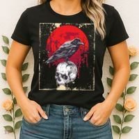 Gothic Raven Skull Red Moon Black Crow Women's T-Shirt thumb 2