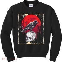 Gothic Raven Skull Red Moon Black Crow Kids Sweatshirt thumb 0